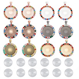 SUNNYCLUE DIY Pendant Making, with Flat Round Alloy Rhinestone Pendant Cabochon Settings and Transparent Glass Cabochons