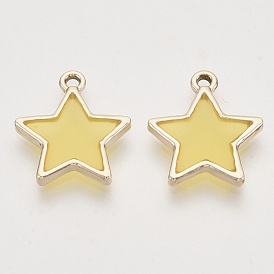 Epoxy Resin Pendants, with Light Gold Alloy Open Back Settings, Star