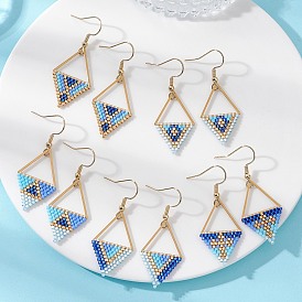 5 пары 5 стили: серьги-подвески из стеклянного бисера и 304 нержавеющей стали, ромб, золотые