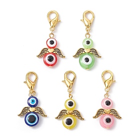 Ecil Eye Angel Resin Pendant Decorations, with Zinc Alloy Lobster Claw Clasps