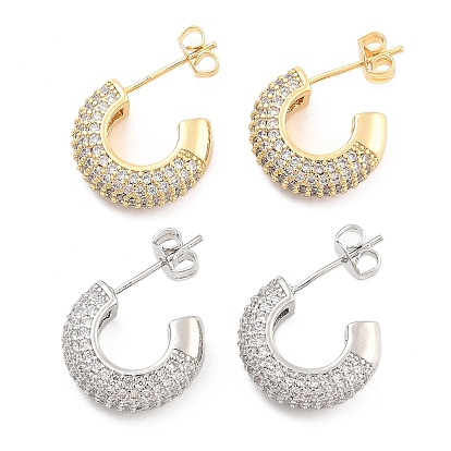 Brass Pave Clear Cubic Zirconia Stud Earrings, Toroidal