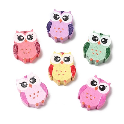 Spray Painted Natural Wood Beads, Owl
