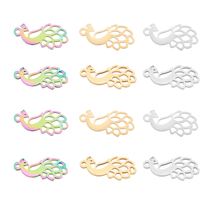 24Pcs 3 Colors Ion Plating(IP) 201 Stainless Steel Pendants, Peacock, Laser Cut