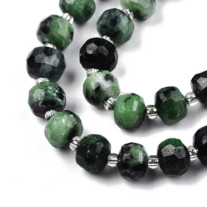 Natural Ruby Zoisite Beads Strands, with Seed Beads, Faceted, Rondelle