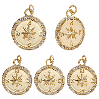 6 шт. латунные подвески с микропаве из прозрачного кубического циркония, монета компаса, без кадмия и без свинца, стойки покрытие, долговечный, с целью перехода в кольце