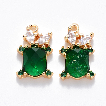 Brass Cubic Zirconia & Glass Charms, Nickel Free, Tortoise, Real 18K Gold Plated