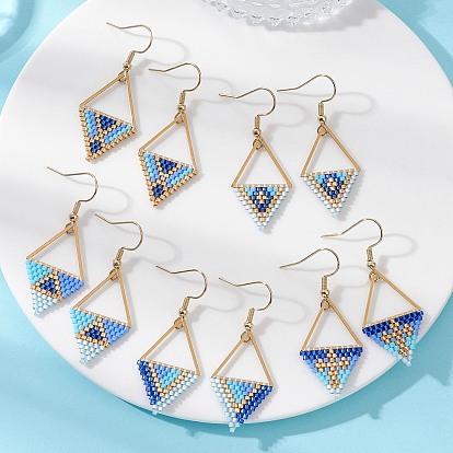 5 пары 5 стили: серьги-подвески из стеклянного бисера и 304 нержавеющей стали, ромб, золотые