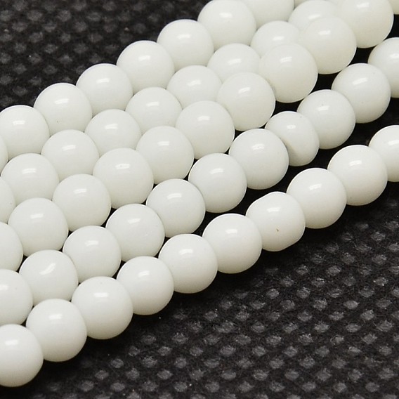 Opaque Solid Color Glass Round Beads Strands, Grade AA