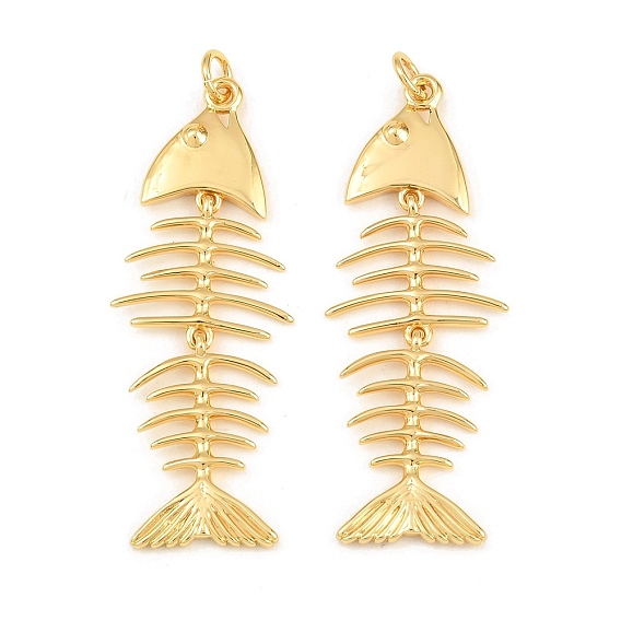 Brass Pendants, Fishbone Charms, Rack Plating, Long-Lasting Plated, Lead Free & Cadmium Free