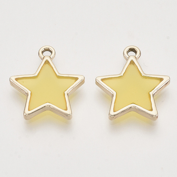 Epoxy Resin Pendants, with Light Gold Alloy Open Back Settings, Star