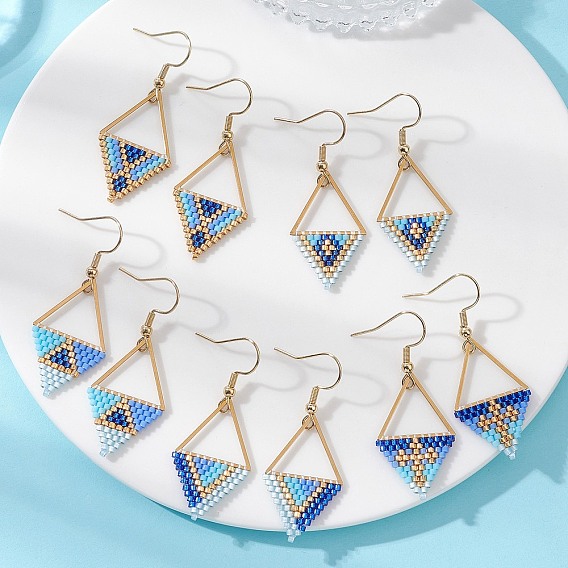 5 пары 5 стили: серьги-подвески из стеклянного бисера и 304 нержавеющей стали, ромб, золотые