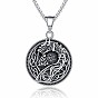 Collares vintage de acero inoxidable con colgante de dragón redondo plano vikingo en relieve para hombre