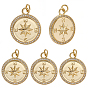 6 шт. латунные подвески с микропаве из прозрачного кубического циркония, монета компаса, без кадмия и без свинца, стойки покрытие, долговечный, с целью перехода в кольце