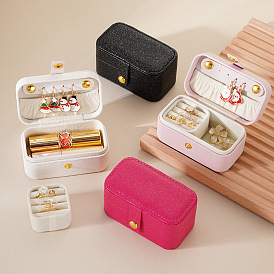 Boîte à bijoux rectangle en simili cuir, boîte de rangement portable d'accessoires de bijoux de voyage