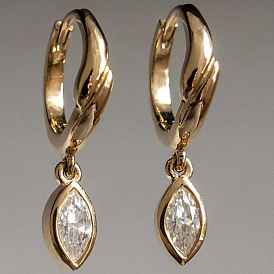 S925 boucles d'oreilles créoles œil de cheval en argent sterling, avec de la zircone cubique clair