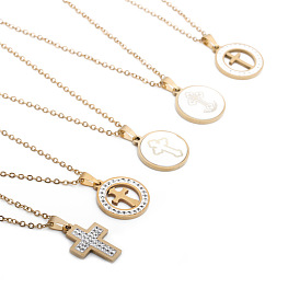 Stylish Stainless Steel Cross Necklace with Diamonds for Couples