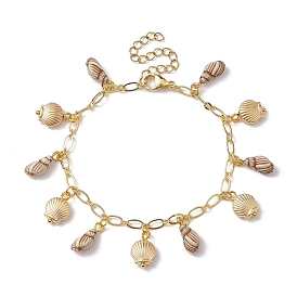 Acrylic Shell Shape Charm Bracelets, with Alloy Oval Link Chains