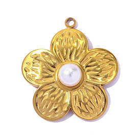 304 Подвески из нержавеющей стали и АБС-пластика с имитацией жемчуга, цветочный шарм, ионное покрытие (ip), долговечный, реальный 18 k позолоченный