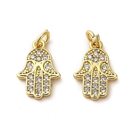 Rack Plating Real 18K Gold Plated Brass Pendants, with Cubic Zirconia, Long-Lasting Plated, Lead Free & Cadmium Free, Palm