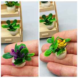 Miniature Bonsai Display Decorations, Plastic Flower Potted Plants for Micro Landscape, Dollhouse Decor