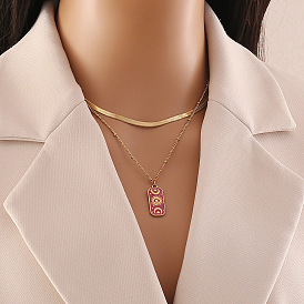 304 двухслойные ожерелья из нержавеющей стали с эмалированным глазом и луной для женщин, золотые