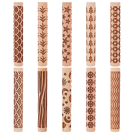 10 piezas 10 estilos rodillo de madera, para hornear galletas en relieve, herramienta de cocina