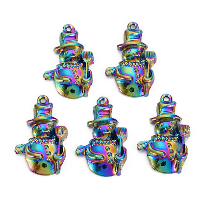 Rainbow Color Alloy Pendants, Cadmium Free & Nickel Free & Lead Free, Christmas Snowman