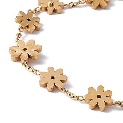 316 Stainless Steel Flowers Link Bracelet with Cable Chains for Women