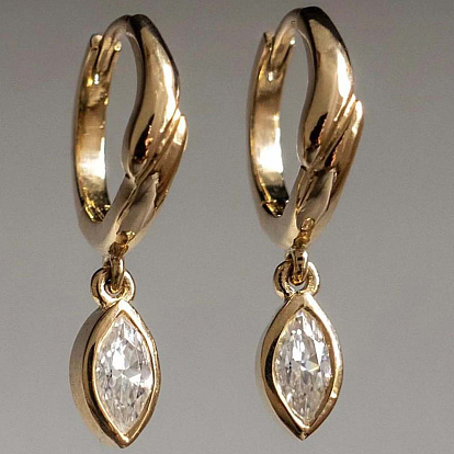 S925 boucles d'oreilles créoles œil de cheval en argent sterling, avec de la zircone cubique clair