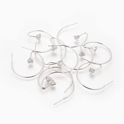 Латунные микро проложить серьги стержня кубического циркония, серьги-кольца, долговечный, без никеля , кольцо, Реальная платина