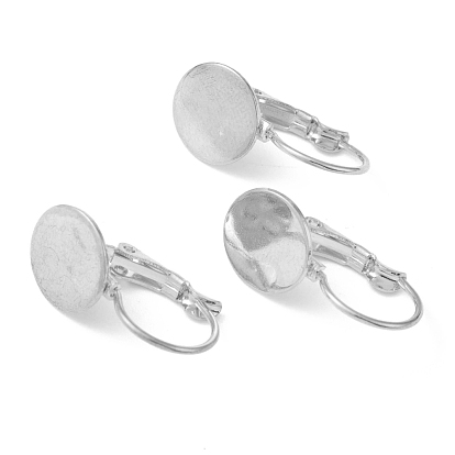 304 Stainless Steel Leverback Earring Findings, with Flat Round Setting for Cabochon