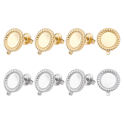 4 pares 2 colores 304 accesorios para aretes de acero inoxidable, engaste de pendientes para esmalte, con anillos de salto y tuercas de oreja, plano y redondo