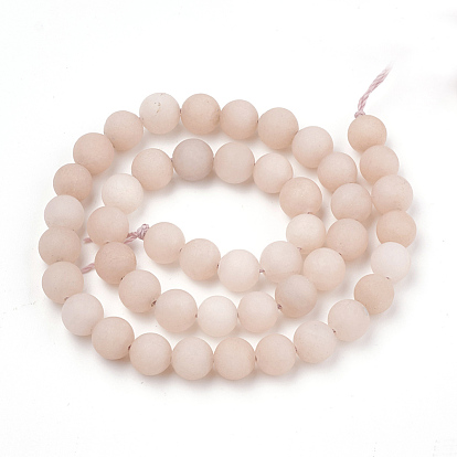 Natural White Jade Beads Strands, Frosted, Dyed, Imitation Sunstone, Round