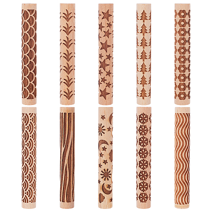 10 piezas 10 estilos rodillo de madera, para hornear galletas en relieve, herramienta de cocina