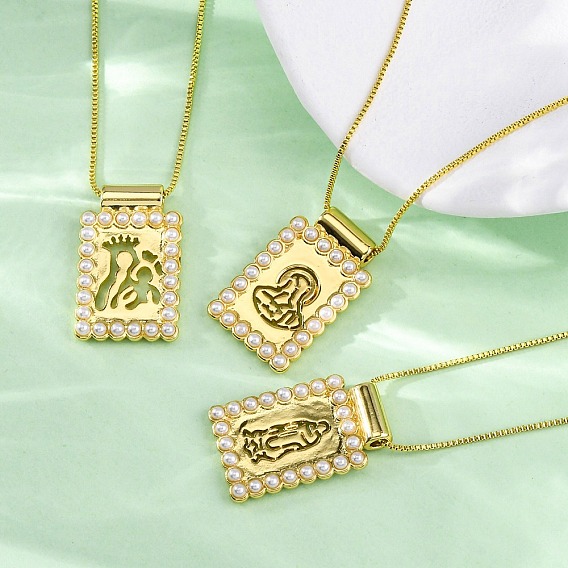 Латунные религиозные подвески ожерелья, с пластиковой жемчужины, реальный 18 k позолоченный