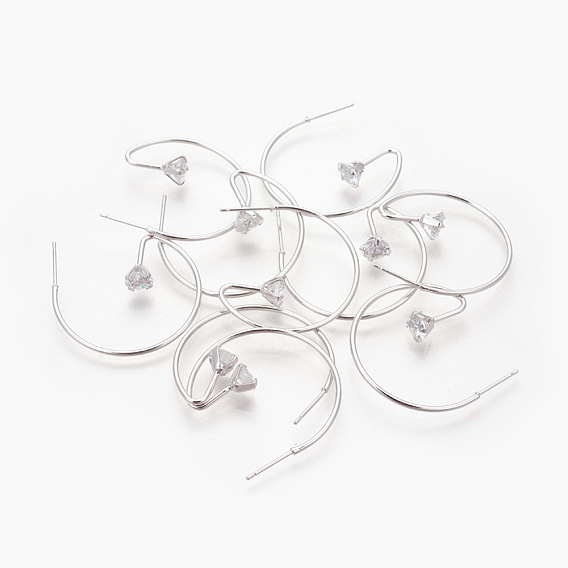 Латунные микро проложить серьги стержня кубического циркония, серьги-кольца, долговечный, без никеля , кольцо, Реальная платина