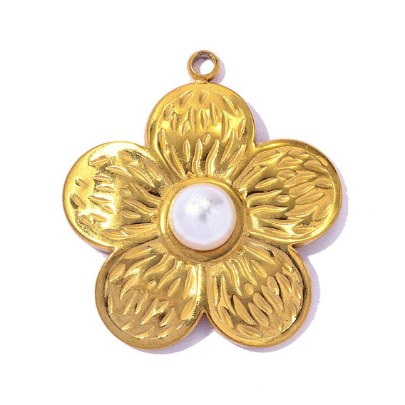 304 Подвески из нержавеющей стали и АБС-пластика с имитацией жемчуга, цветочный шарм, ионное покрытие (ip), долговечный, реальный 18 k позолоченный