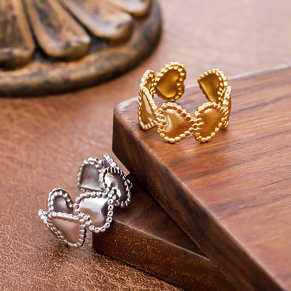 304 открытые кольца-манжеты из нержавеющей стали для женщин, сердце