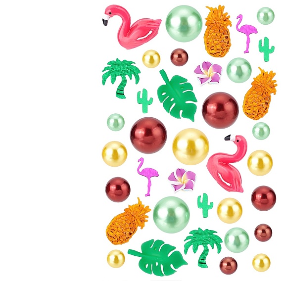 Наполнители для ваз на летнюю тему, в том числе ПВХ конфетти, бусины из искусственного жемчуга без отверстий, Кабошоны фламинго и листьев из смолы, ручной полимерной глины Plumeria бисера