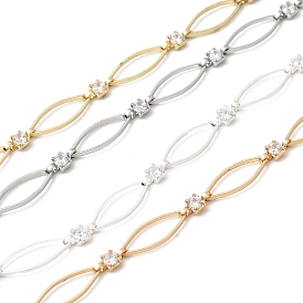 Цепи ручной работы с латунными звеньями и прозрачными кубическими цирконами в форме конского глаза, несварные, с катушкой