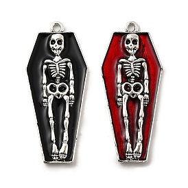 Подвески из сплава хэллоуина с эмалью, гроб со скелетом, античное серебро