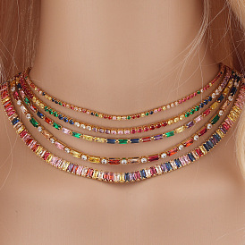 Colorful Zircon Necklace with Rainbow Gems and Multi-Color Prongs