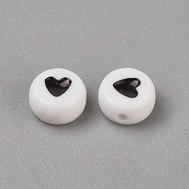 Perles émail acrylique, plat et circulaire avec coeur