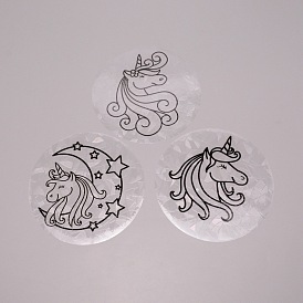 Flat Round with Unicorn Pattern PVC Laser Adhesive Stickers, Electrostatic Stickers