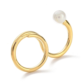304 Stainless Steel Double Rings, Cuff Ring with Shell Pearl