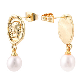 Boucles d'oreille en perles naturelles, boucle d'oreille humaine en laiton avec des épingles en argent sterling