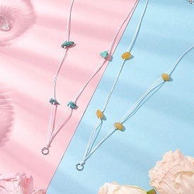 2Pcs 2 Styles Natural Topaz Jade & Synthetic Turquoise Chip Beads Necklace Making with 304 Stainless Steel Jump Rings and Nylon Thread, Stainless Steel Color