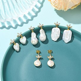 Женские серьги-подвески из латуни с микропаве из кубического циркония, с натуральным жемчугом барокко жемчуг кеши, золотые
