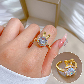 Adjustable Rabbit Super Flash Zircon Ring - Simple Hand Jewelry, Japanese Style, Couple Ring.