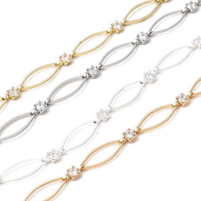 Цепи ручной работы с латунными звеньями и прозрачными кубическими цирконами в форме конского глаза, несварные, с катушкой